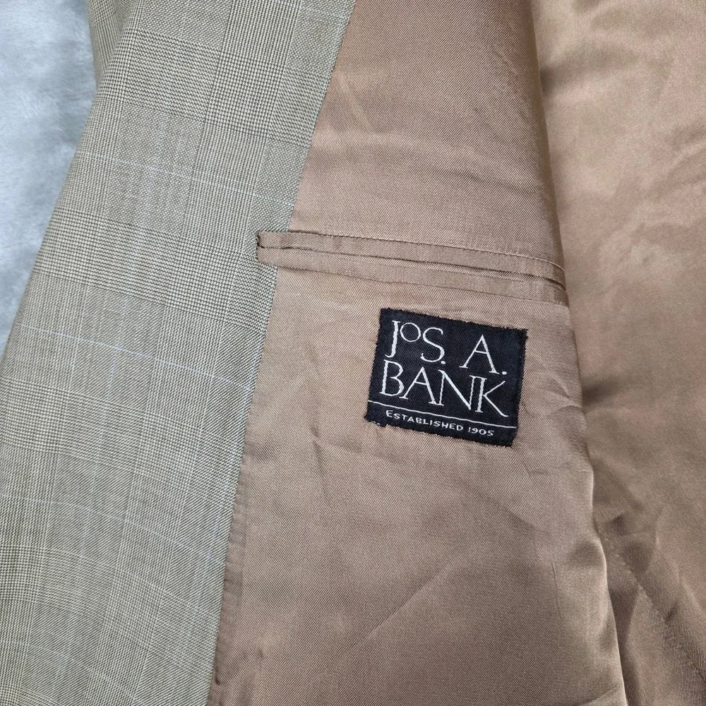 Jos. A. Bank Blazer Mens Tan Fair Glen Plaid 44R‎ Two Button Sport Coat Cashmere
